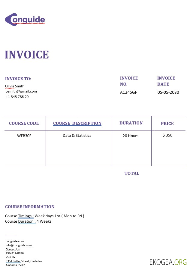 Modèle de facture de cours en ligne